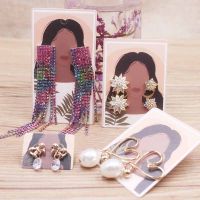 卐 50Pcs 4sizes White Paper Girl Pattern two pairs stud earring card beauty drop earring package card display tag card