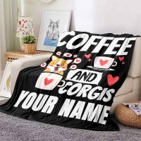 2023 Coffee and Corgi Flannel Blankets DIY Name 3D Printed Throw Blanket Office Nap Travel Portable Quilts Dropshipping