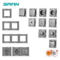 SRAN F9 Series Gray Aluminum alloy Panel Light switch EU French Electrical outlets Usb wall plug TV rj45 socket Module DIY