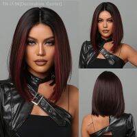 Bob Wigs For Women Short Black Bob Wig With Red Highlight Middle Part [ Hot sell ] Decoration Center