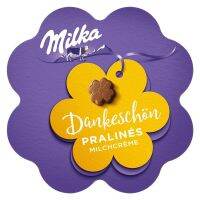 Chocolate I Love Milka Nougat Pralines รส Milk White Cream  Gift Box . 165 กรัม กล่องรูปดอกไม้ 1 กล่องมี 30 ชิ้น