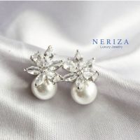 Neriza Jewelry/ ต่างหูมุกประดับเพชรสังเคราะห์เกรดพรีเมี่ยมประกายเทียบเท่าเพชรแท้ จัดส่งฟรีพร้อมกล่อง NE072