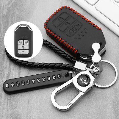 dfthrghd Handmade Luminous Leather Car Key Cover Case For Honda Hrv Civic Accord CRV Fit Odyssey City JZZE Keychain Interior Accessories