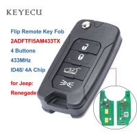 Keyecu ที่ห้อยกุญแจ Mobil Remote Control พลิก4ปุ่ม433Mhz พร้อมชิป ID48 / 4A สำหรับ Jeep Renegade 2016 2017 2018 2ADFTFI5AM433TX