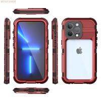 เคสป้องกันเกราะประสิทธิภาพสูงสำหรับ iPhone 13 Pro Max 14 Plus ชาร์จไร้สายแม่เหล็กถังโลหะ360ฝาครอบกันน้ำ IP68