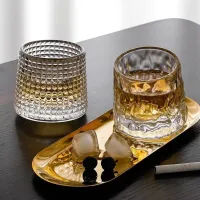 Retro Rotatable Tumbler Glass Relief Crystal Beer Whisky Liquor Wine Drinking Glass Ice Coffee Rotating Water Cup Barware