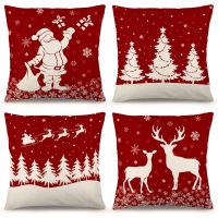Christmas Pillow Covers Holiday Rustic Linen Pillow Case for Sofa Couch Christmas Decorations Throw Pillow Covers