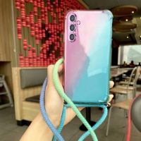 สำหรับ Oppo Realme 10 Pro Plus Realme C35 C31 C33 Realme 9 Pro 9i GT Neo2 Narzo 50A 50i สีรุ้งนิ่มเคสโทรศัพท์มีสายคล้องสร้อยคอพาดลำตัวซิลิโคนสำหรับ Realme 8 8i V13 C21 C11 C20