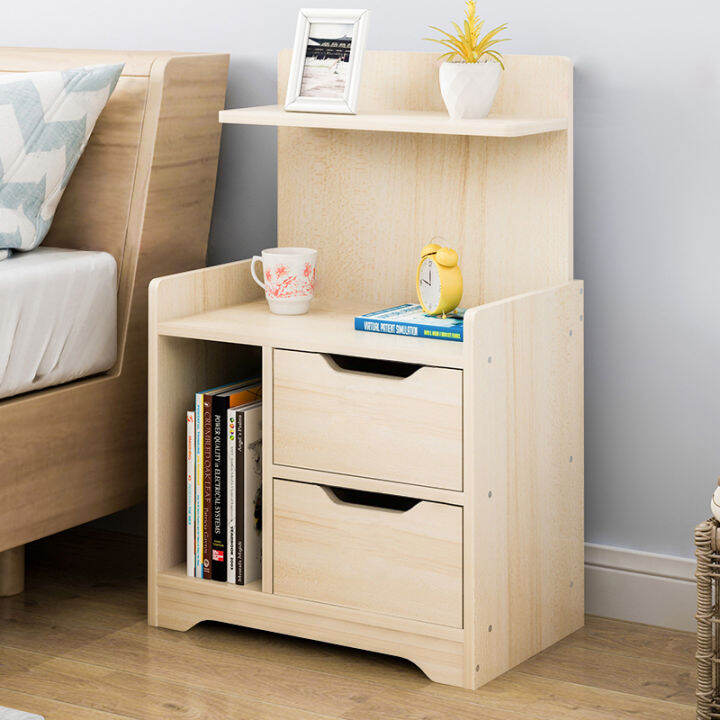Wooden Bedside 2 Layer Bedside Coffee Side Table With 2 Drawers