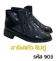 [903] รองเท้าฮาร์ฟแก้ว PU ซิบคู่ หัวแหลม สูง 6.3 นิ้ว พื้นยาง แข็งแรง | รองเท้าบูทสั้น รองเท้าทางการ รองเท้าตำรวจ ###เพิ่ม1ไซส์จากขนาดปกติ###