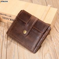 ZZOOI 2021 Genuine Leather Wallet For Men Male Vintage Short Small Slim Mens Purse ID Credit Card Holder With Coin Pocket Money Bag