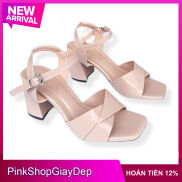 Giày sandal cao gót PinkShopGiayDep gót vuông 7 phân quai chéo thời trang