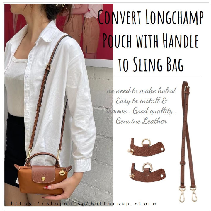 longchamp pouch with handle , cognac