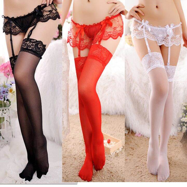 Underwear Sexy Womens Sheer Lace Top Thigh Highs Stockings And Garter Belt Suspender Set Lace Sexy