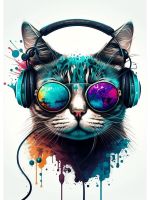 2023 ❐﹊♀ Watercolor Cool Cats Headphone Dj Music Poster And Print Canvas Painting Animal Wall Art For Living Room Home Decor No Frame