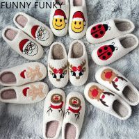 Winter Christmas Slippers For Women Fluffy Faux Fur Santa Reindeer Slippers Cozy Home Shoes Comfy Slippers Dropshipping