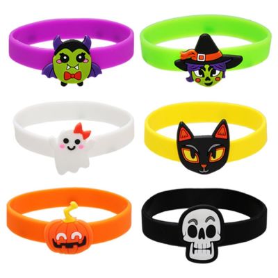 6Pcs Animal Silicone Ring Bracelet Wristband Decoration Halloween Party for Kids Candy Color Pumpkin Cat Ghost Bat Party Supplie