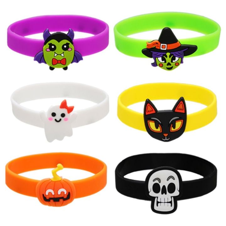 6pcs-animal-silicone-ring-bracelet-wristband-decoration-halloween-party-for-kids-candy-color-pumpkin-cat-ghost-bat-party-supplie