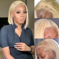 【LZ】◆✓✁  613 Blonde 13X4 Lace Front Human Hair Wigs Straight Bob Wigs Indian Remy Short Bob Wigs For Women