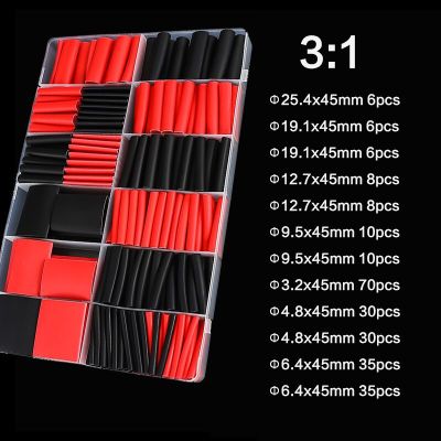 254pcs 3:1 Heat Shrink Tube With Glue Wrapping Kit Termoretractil Shrinking Tubing Wire Insulation Heat Shrinkable Red Black Cable Management