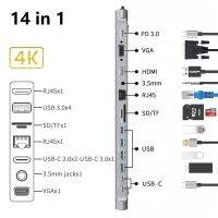 14ใน1แท่นวางมือถือ Type-C พร้อมฮับ USB HDMI VGA ที่เข้ากันได้กับ PD ชาร์จสำหรับแล็ปท็อป Macbook HP J20เลอโนโวเอซุส