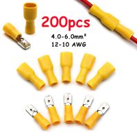 ⊙☞ 200/100PCS 12-10 AWG Female Male Cold Pressing Insulated Wire Cable Plug Electrical Wire Crimp Spade Lug Terminals Connector