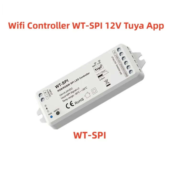 ตัวควบคุม WT-SPI DC5V-24VDC ชุดควบคุมไฟพิกเซล Led 2.4G RF SPI WT-SPI ตัวควบคุม Wifi LED 12V Tuya App สำหรับ WS2811 WS2812 WS2815 UCS1903พิกเซล GS8208 RGB แถบไฟ LED ไฟ