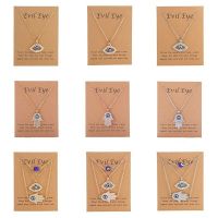 Turkish Evil Eye Pendant Necklace for Women Men Rhinestone Crystal Heart Hamsa Hand Choker Charm Necklace Lucky Jewelry Gift