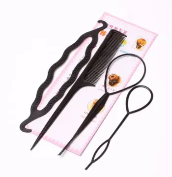 4pcs/set Black Plastic Hair Loop Styling Tool Magic Topsy Tail Hair Braid  Ponytail Styling Clip Bun Maker for Girls Hairstyles Maker Styling