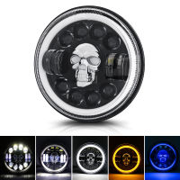 7 Inch LED CarMotorcycle Headlight Bulbs RGB Skull Light Halo Headlight Angel Eye Ring DRL H4 Signal Light HiLo Beam For Jeep