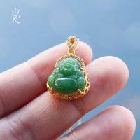 ZZOOI Retreat Natural Hetian Jade Green Jade Small Buddha Pendant S925 Sterling Silver Chain Classical Temperament Safe to Give Mom