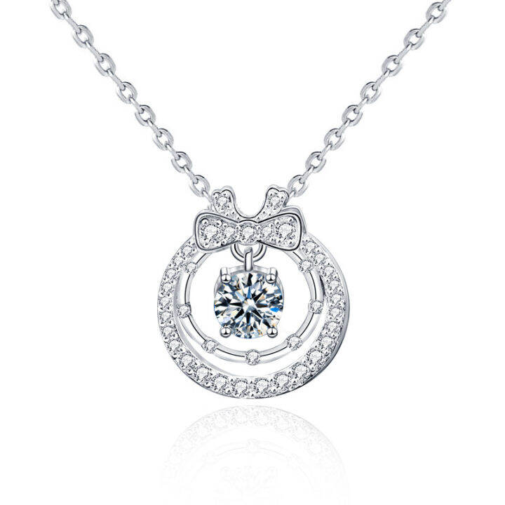 moissanite-925-sterling-silver-double-layer-necklace-ins-style-womens-all-match-bow-pendant-summer-ornament-wholesale