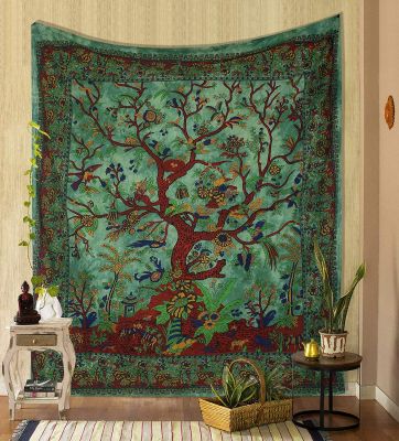 Tapestry Green Tree of Life Wall Hanging Psychedelic Tapestries Bedspread Sheet Wall Decor Blanket Wall Art Hippie Bedroom Decor