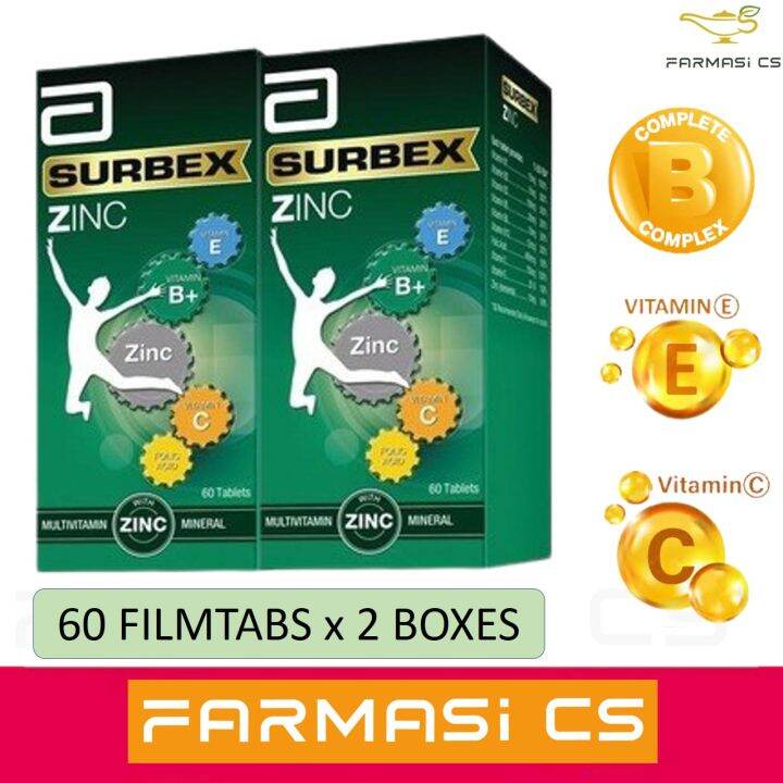 Abbott Surbex Zinc B-Plus 60 Filmtabs X 2 Boxes EXP:05/2024 [ Vitamin B ...