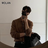 MOLAN เสื้อกันหนาวผู้ชายแขนยาวเสื้อสเวตเตอร์เสื้อโปโลฤดูใบไม้ร่วงพร้อมปกเสื้อถักแขนยาวผู้ชาย