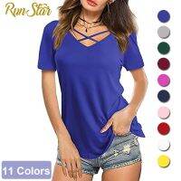 ▥  2021 Summer T-Shirt Women Fashion V-Neck Large Size Tees Ladies S-5Xl Solid Color Black Casual Tees Shirt 11 Colors Female Tops