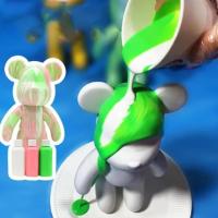 DIY Fluid Bearbrick Keychain Mini Bear Ornament Keychain Painting Paint Colored Kids Fluid Diy Toys Handmade Bear Parent-child N2N6