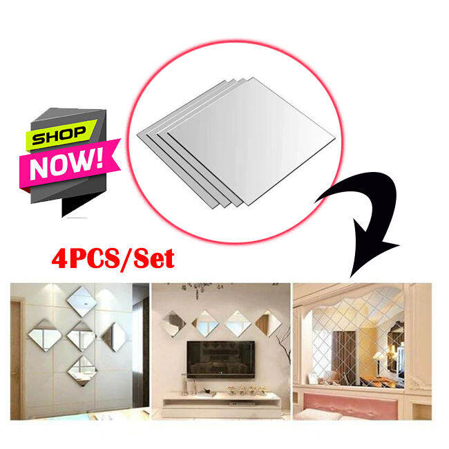 4Pcs/Set Mirrors Full Body Square Mirror Wall Paste Real Glass Home