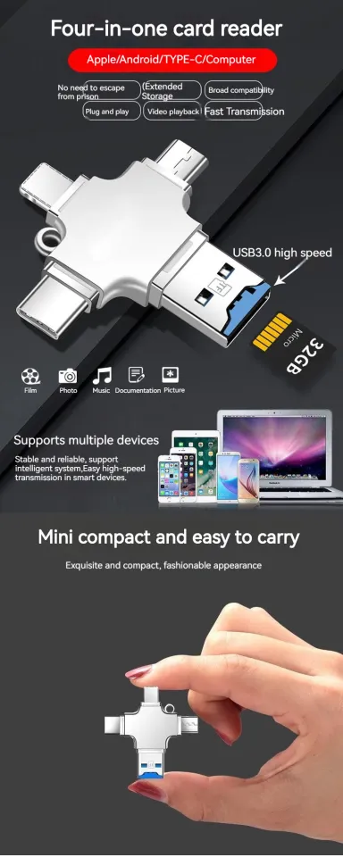 SD Card Reader for iPhone/iPad/Android/Mac/Computer/Camera, 4 in 1