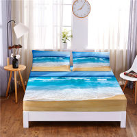 Seaside Scenery Digital Printed 3pc Polyester Fitted Sheet Mattress Cover Four Corners with Elastic Band Bed Sheet Pillowcases