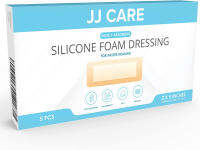 JJ CARE Silicone Foam Dressing [Pack of 5], 2x5 Silicone Bandages for Wounds, Absorbent Foam Dressing with Adhesive Border, Medical Bandage with Showerproof Adhesive 2x5 (Pack of 5)