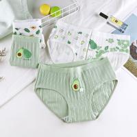 Womens Cotton Panties Avocado Green Japanese Briefs Mid Waist Seamless Underpants Cute Cartoon Panties Female Lingerie