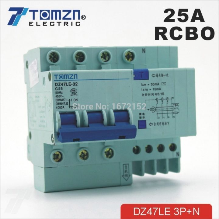 【✱2023 HOT✱】 Chukche Trading Shop Dz47le 3pn 25a 400V ~ 50Hz/60Hz Residual Current เบรกเกอร์กว่า Current และป้องกันการรั่วซึม Rcbo