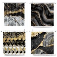 【hot】☌♞  Gold Marble Shower Curtains for Abstract Luxury Curtain Fabric with Hooks