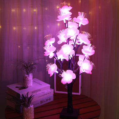 New LED Optical Fiber Tree Lamp 220V EU Plug Table Lamp Christmas Fairy Night Lights for Room Bedroom Wedding Party Decoration