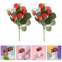 【CC】 2Pcs Strawberry Artificial Fake Flowers Branch Faux Table Stem Bunch Stemswedding Branches Centerpieces Floral