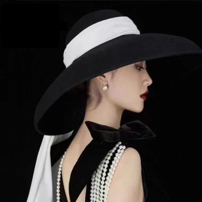 High quality retro elegant black velvet ribbon Hepburn top hat fashion temperament bridal socialite party tiara