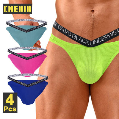 CMENIN ORLVS 4Pcs Cotton LOGO กางเกงชั้นในระบายอากาศผู้ชาย Jockstrap Briefs Mens Underpants Pouch OR6313K