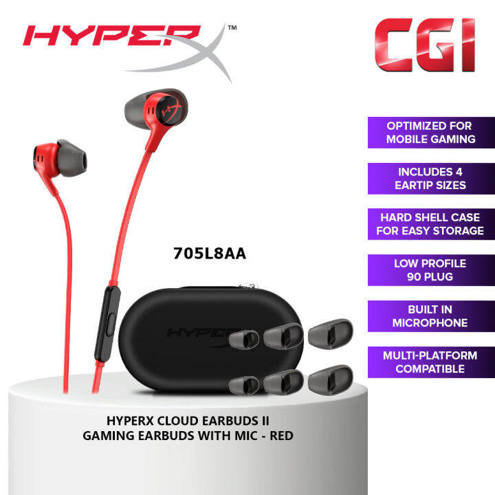 HyperX Cloud Earbuds II Gaming Headphones with Mic Red (705L8AA) Lazada
