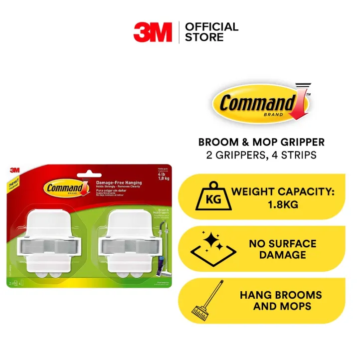 3M Command BroomMop Gripper, value pack, Holds up to 1.8kg, Hang brooms